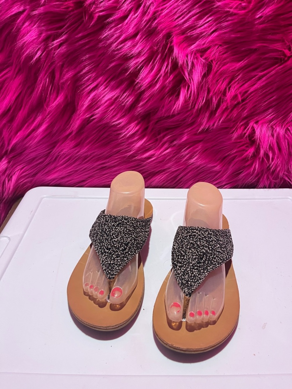 Black Knit  THESAK Thong Sandals for Women - Casual Slide